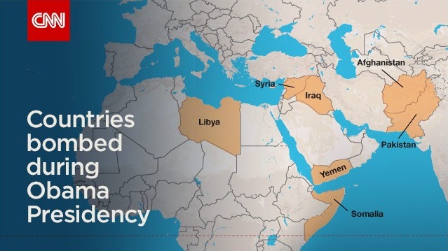 CNN graphic showing countries known to have been bombed by Barack Obama.