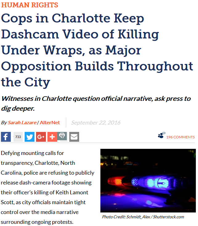 AlterNet report on Charlotte protests