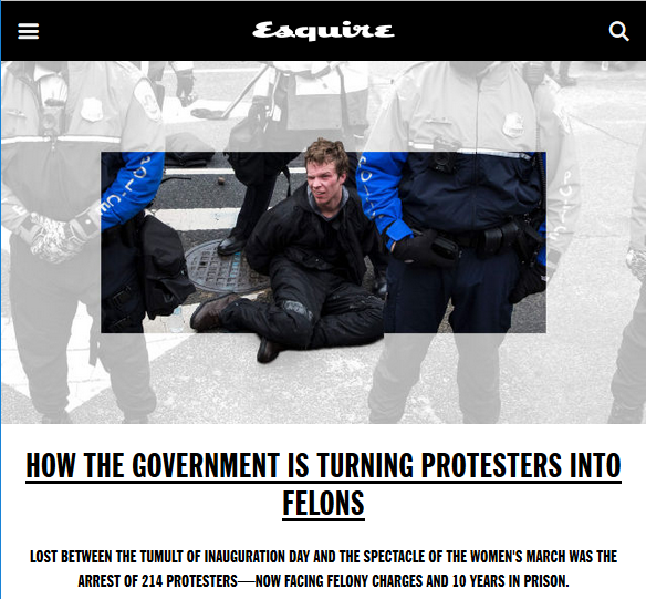 Esquire: How the Government Is Turning Protesters Into Felons