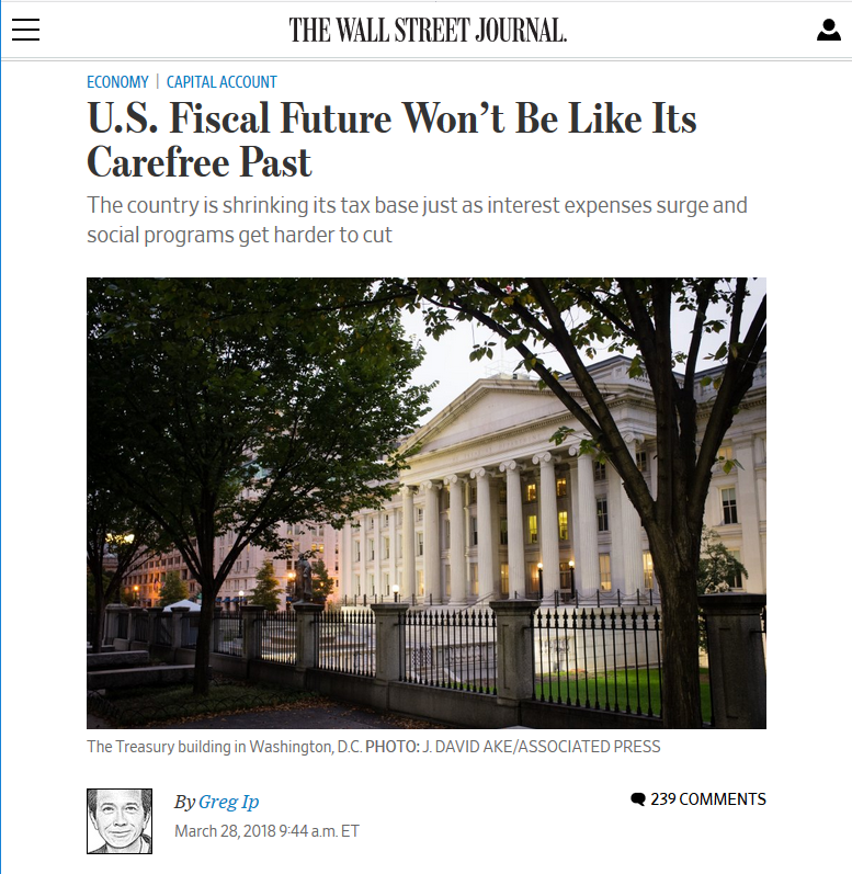WSJ: US Fiscal Future Won't Be Like Its Carefree Past