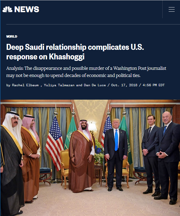 NBC: Deep Saudi relationship complicates U.S. response on Khashoggi