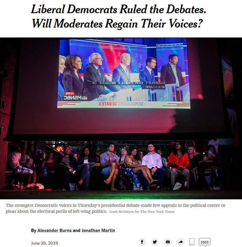 NYT: Liberal Democrats Ruled the Debates. Will Moderates Regain Their Voices?