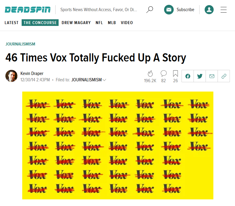 Deadspin: 46 Times Vox gu tur air a dhùsgadh suas sgeulachd