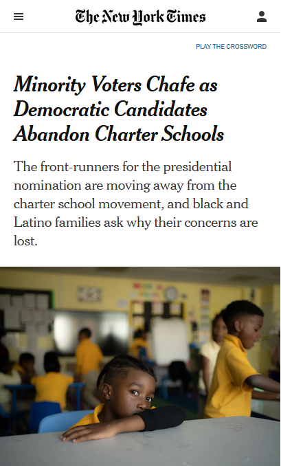 NYT: Minority Voters Chafe as Democratic Candidates Abandon Charter Schools 