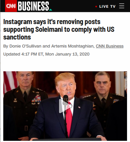 CNN: Instagram says it's removing posts supporting Soleimani to comply with US sanctions