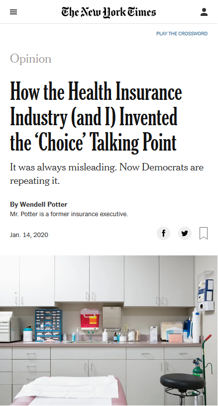 NYT: How the Health Insurance Industry (and I) Invented the ‘Choice’ Talking Point