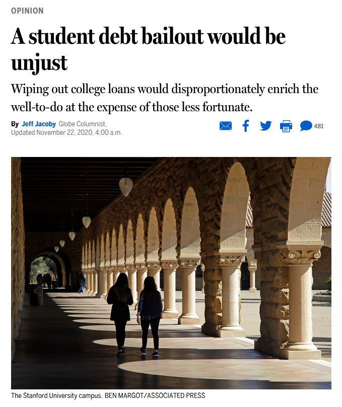 Boston Globe: A Student Debt Bailout Would Be Unjust