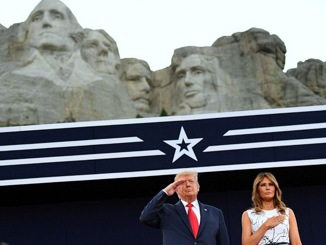 Breitbart depiction of Donald and Melania Trump with Mount Rushmore