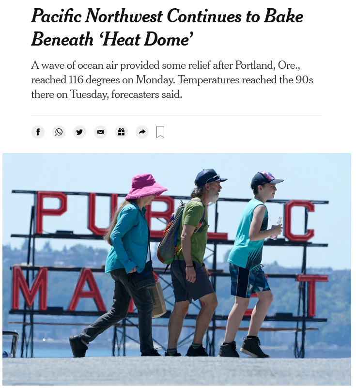 NYT: Pacific Northwest Continues to Bake Beneath ‘Heat Dome’