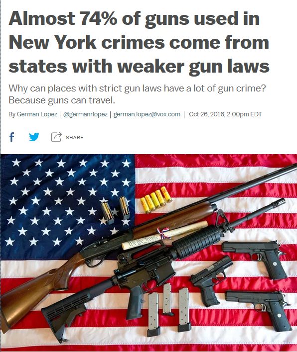 Vox: Almost 74% of guns used in New York crimes come from states with weaker gun laws