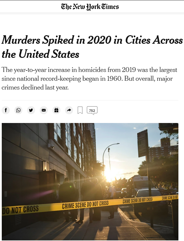 NYT: Murders Spiked in 2020 in Cities Across the United States
