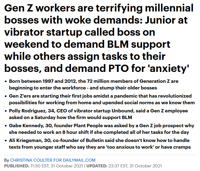 Daily Mail: Gen Z Workers Are Terrifying Millennial Bosses With Woke Demands