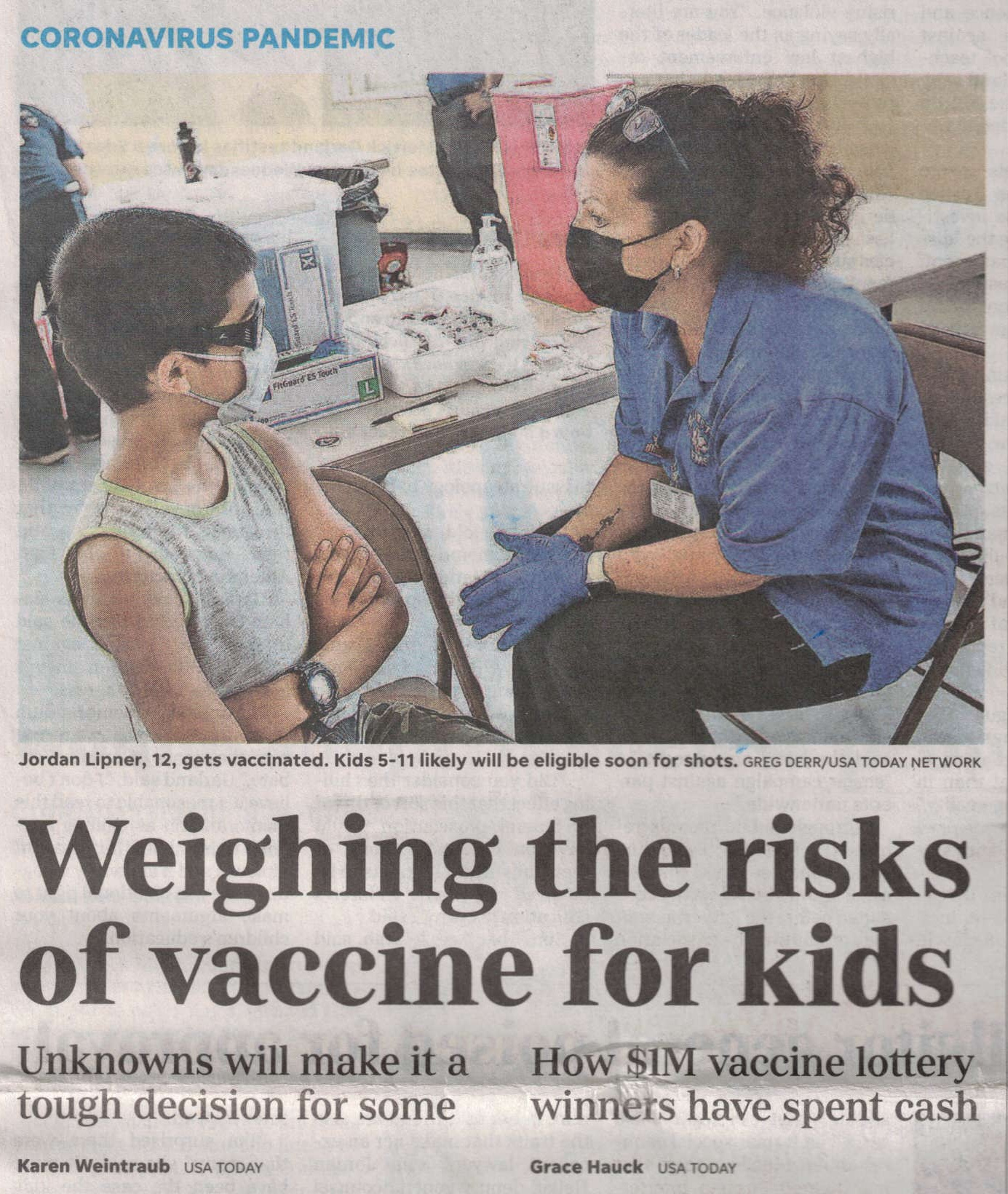 USA Today: Weighing the Risks of Vaccine for Kids