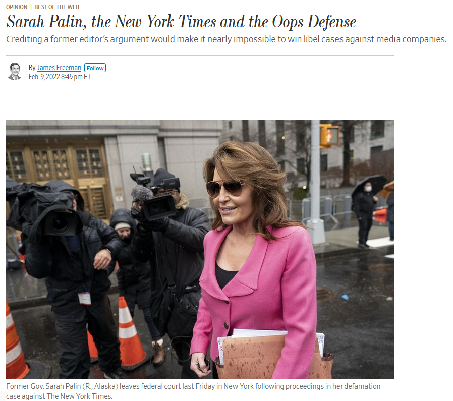 Sarah Palin, the New York Times and the Oops Defense