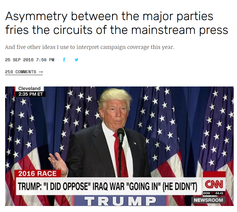 PressThink: Asymmetry between the major parties fries the circuits of the mainstream press 