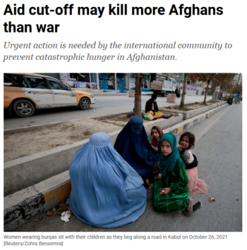 Al Jazeera: Aid cut-off may kill more Afghans than war