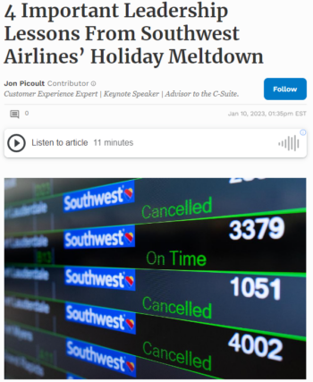 Forbes: 4 Important Leadership Lessons From Southwest Airlines’ Holiday Meltdown