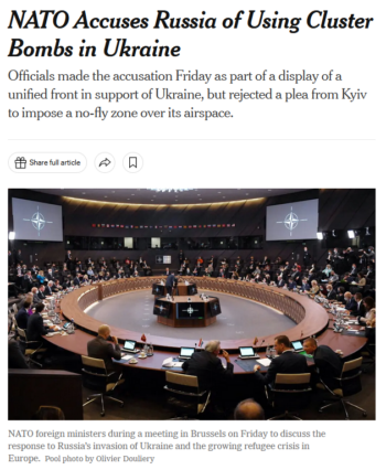 NYT: NATO Accuses Russia of Using Cluster Bombs in Ukraine