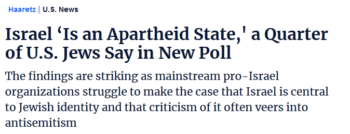 Ha'aretz: Israel ‘Is an Apartheid State,' a Quarter of U.S. Jews Say in New Poll