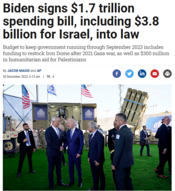 Times of Israel: Biden signs $1.7 trillion spending bill, including $3.8 billion for Israel, into law