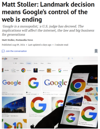 National Post: Matt Stoller: Landmark decision means Google’s control of the web is ending