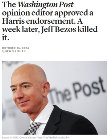  The Washington Post opinion editor approved a Harris endorsement. A week later, Jeff Bezos killed it.