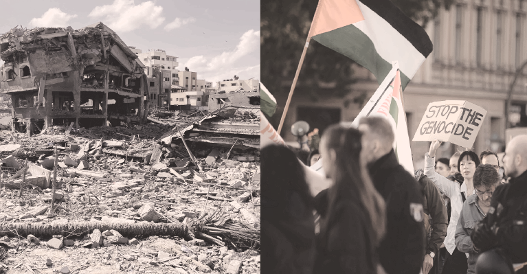 Images from Gaza First Amendment Alert: Devastation in Gaza, anti-genocide protests