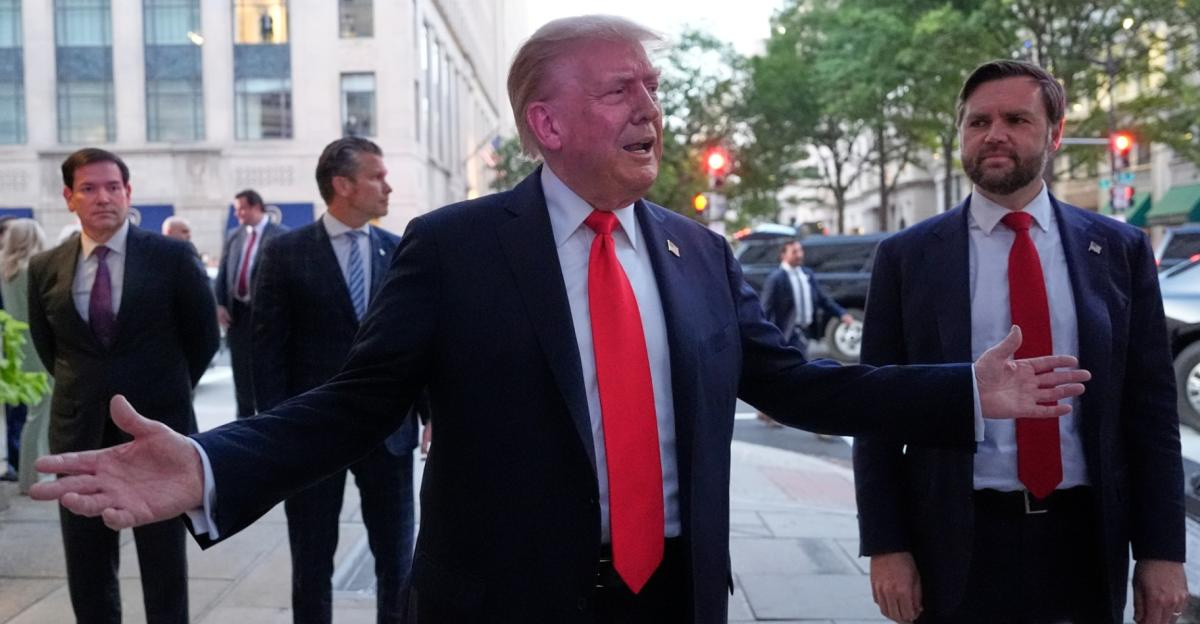 AP depiction of Donald Trump with JD Vance outside the White House.